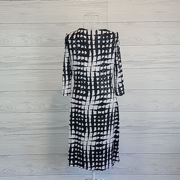 Joseph Ribkoff black and white geo print faux wrap midi dress Women's Size 4 - Picture 7 of 11